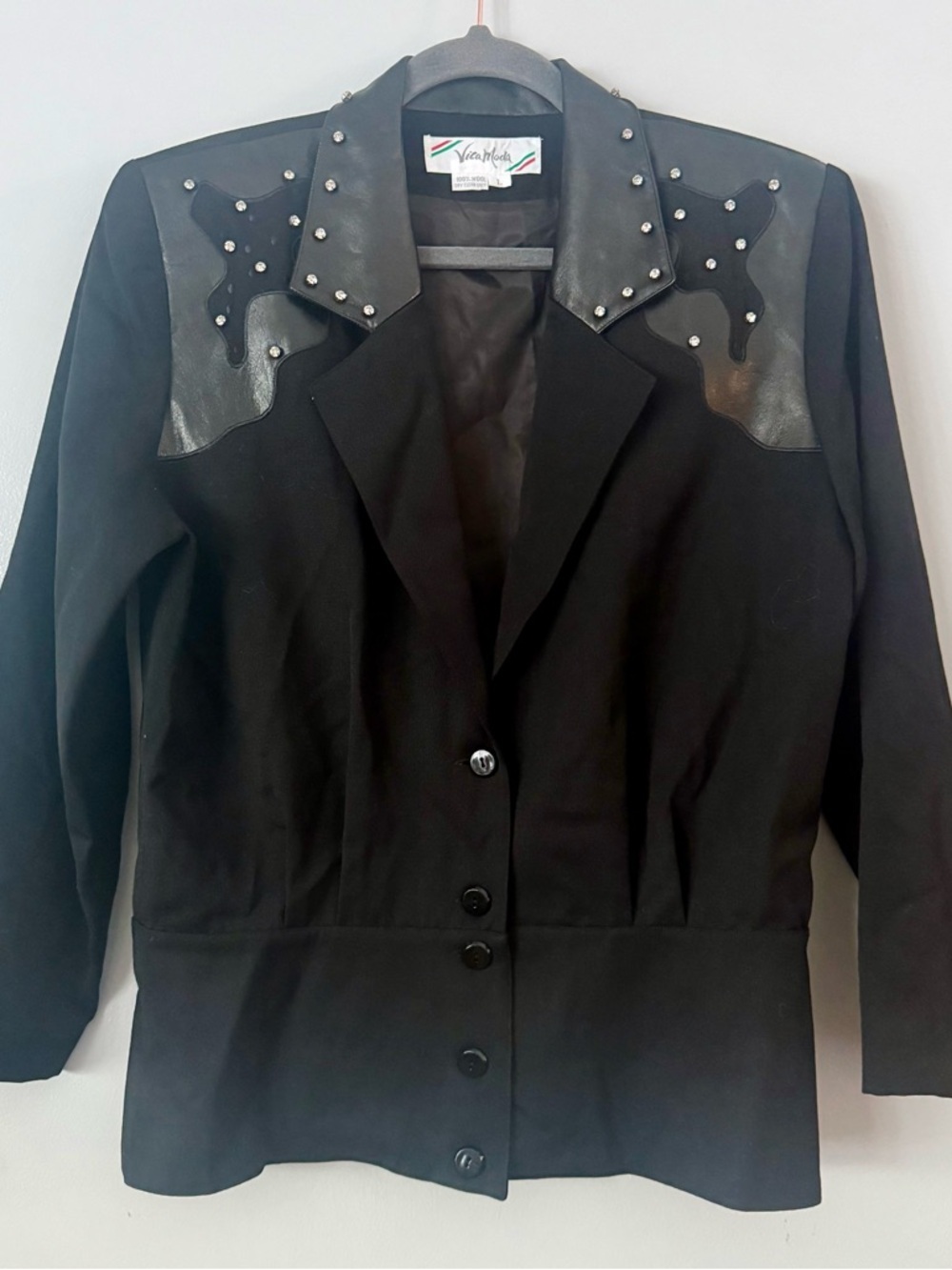 Vintage Vica Moda Rodeo Glam Black 100% Wool Blazer Jacket - Women’s Size L